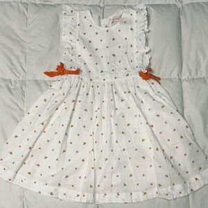 Pink Chicken dotted Swiss dress with peach design and full lining sz 7 EUC